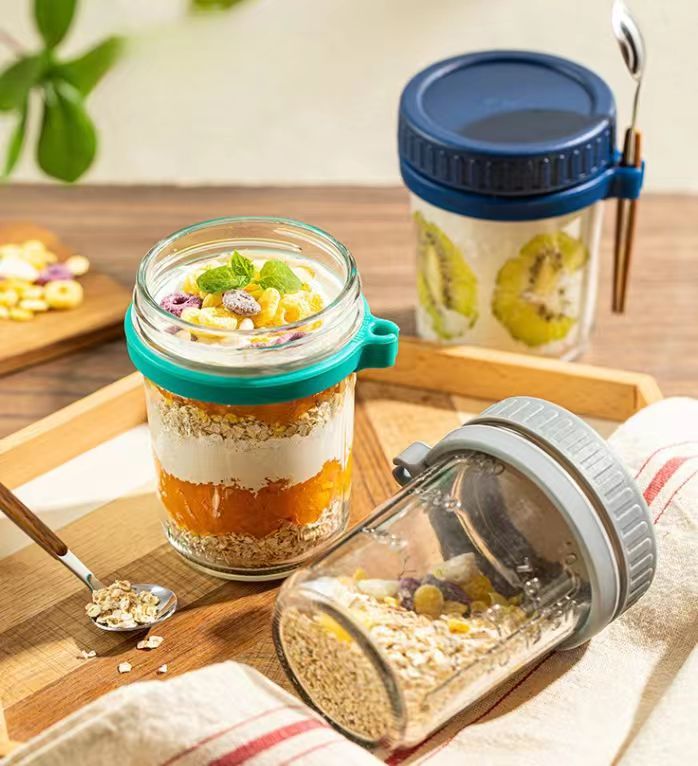 Portable Yogurt Breakfast Cup Glass Sealed Jar 350ML
