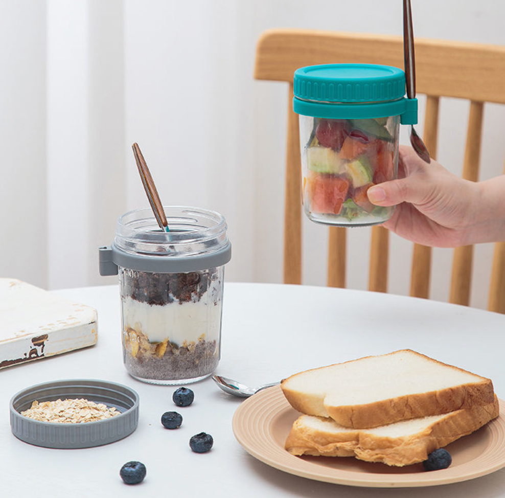 Portable Yogurt Breakfast Cup Glass Sealed Jar 350ML