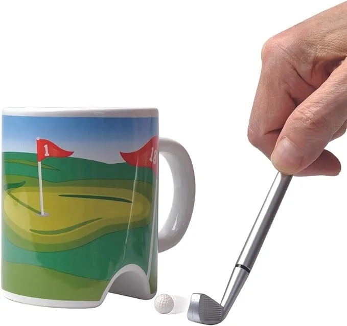 10oz Pitch Putt ceramic mug W/Pen And Mini Golf Ball