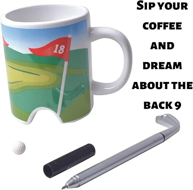 10oz Pitch Putt ceramic mug W/Pen And Mini Golf Ball