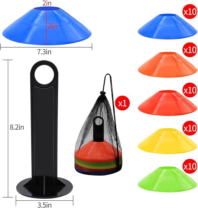 Soccer Cones with Carry Bag and Holder for Training,50 Pack