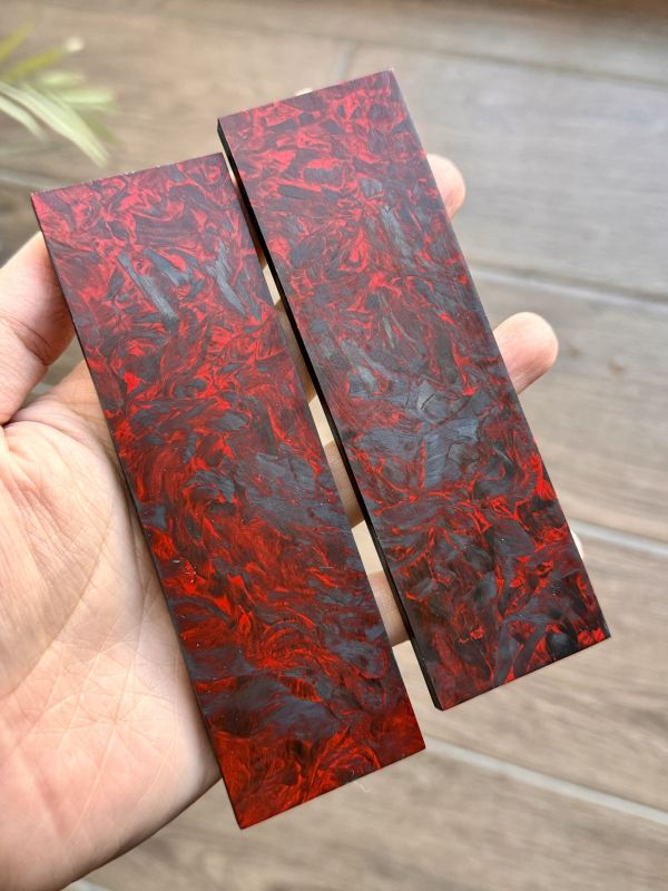 Red Marbled Carbon Fiber knife scales - Knife Handle Material