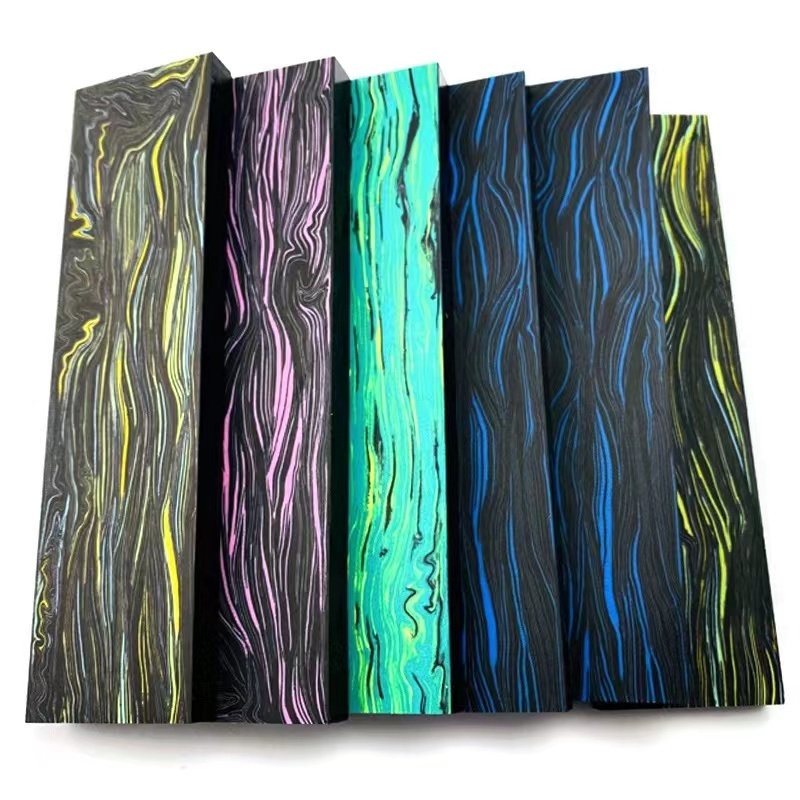 Damascus G10 Thin Line Pattern - Black/Pink - G10 Knife Handle Material