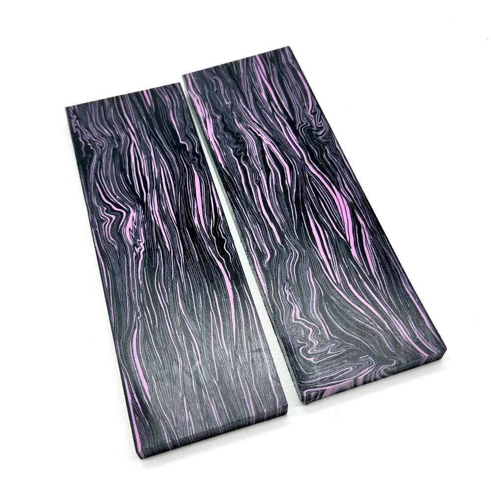 Damascus G10 Thin Line Pattern - Black/Pink - G10 Knife Handle Material