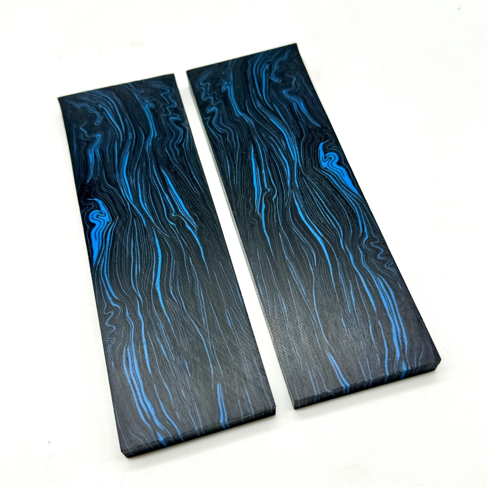 Damascus G10 Thin Line Pattern - Black/Blue - G10 Knife Handle Material