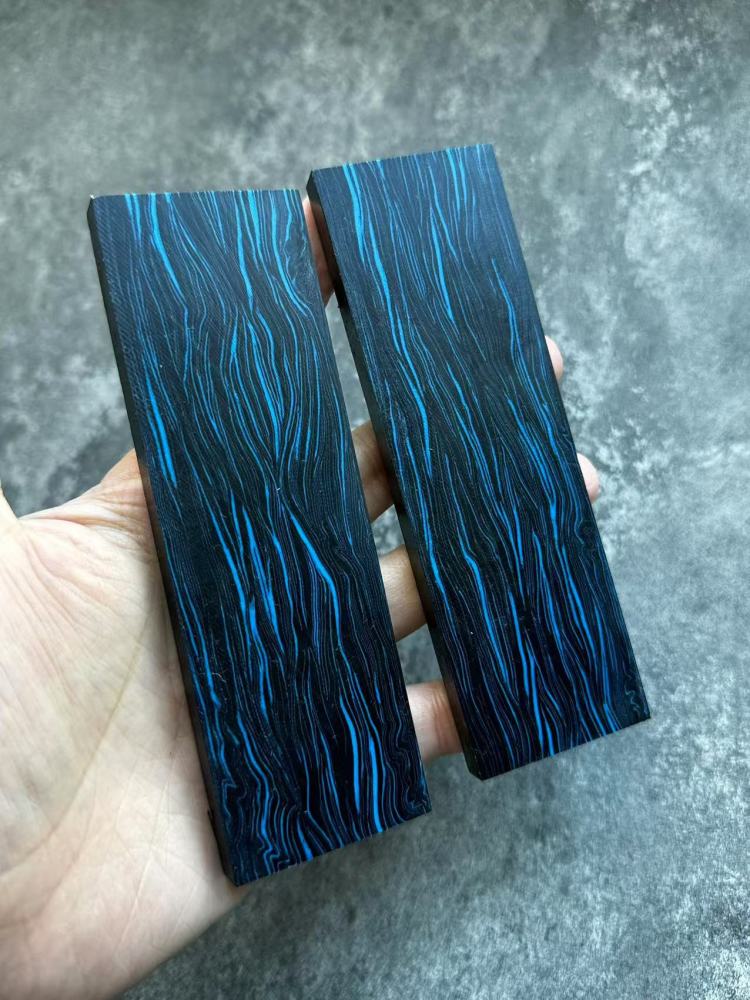 Damascus G10 Thin Line Pattern - Black/Blue - G10 Knife Handle Material