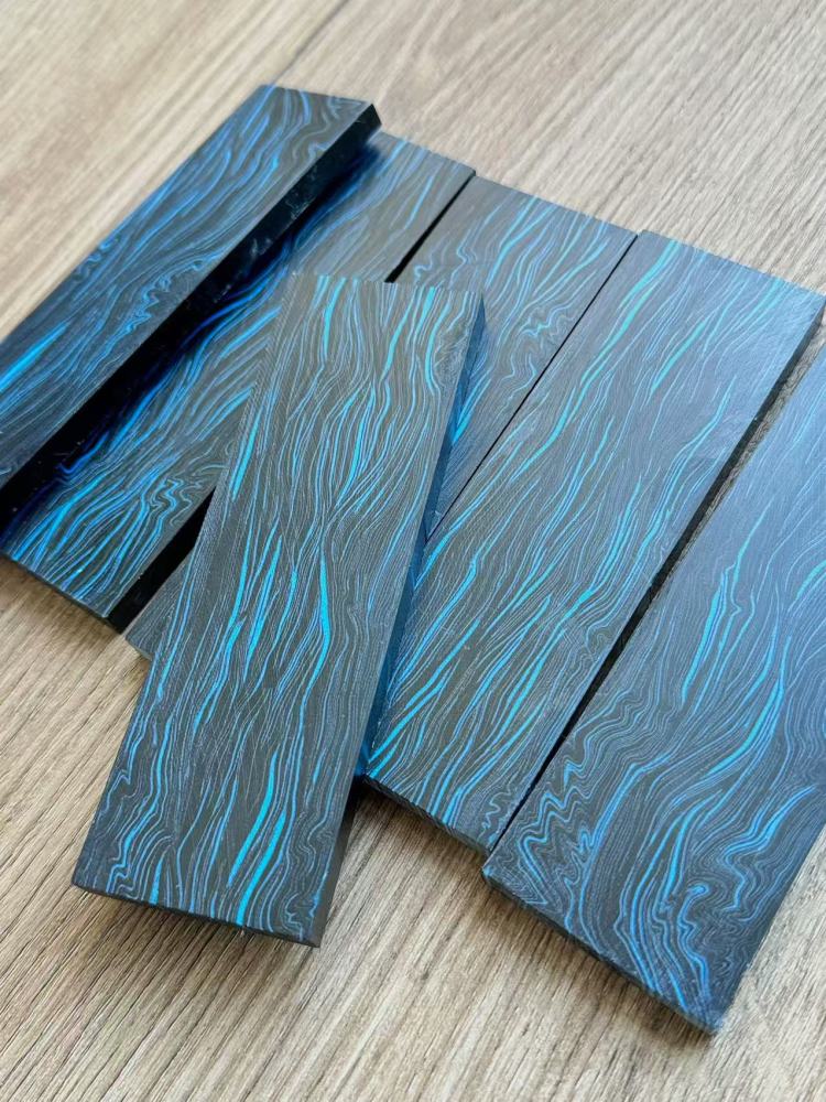 Damascus G10 Thin Line Pattern - Black/Blue - G10 Knife Handle Material