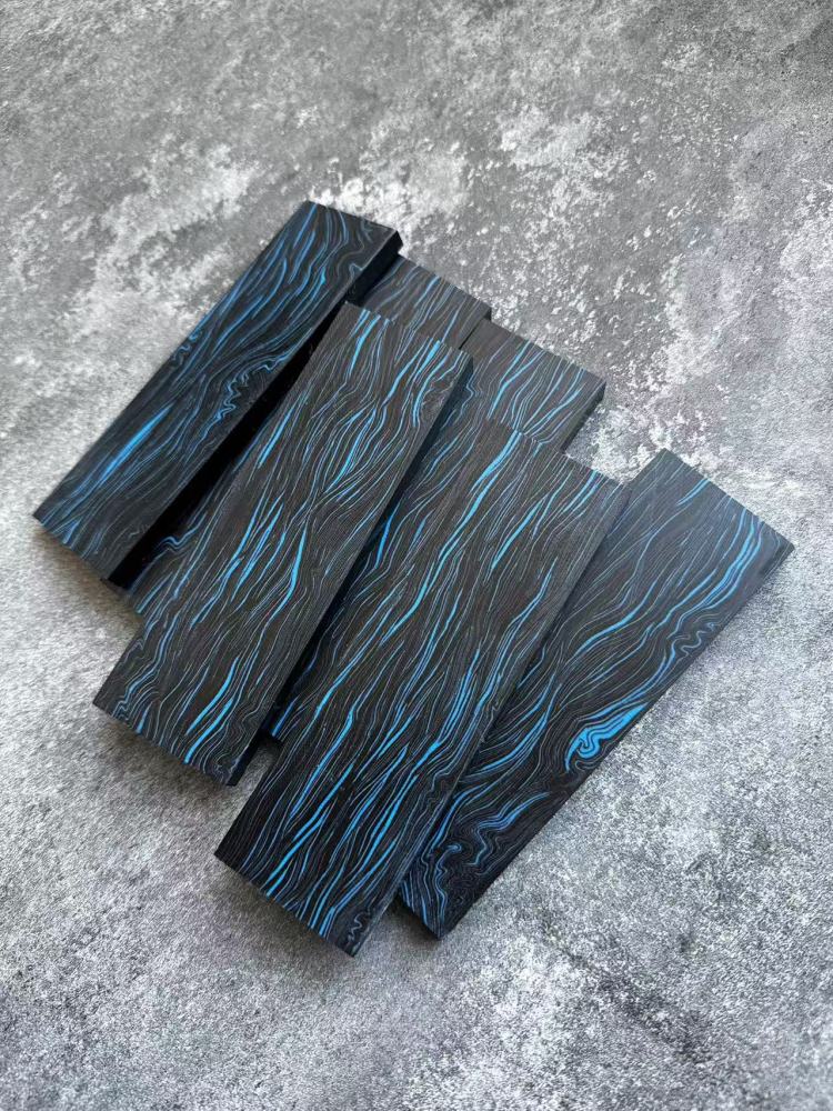 Damascus G10 Thin Line Pattern - Black/Blue - G10 Knife Handle Material