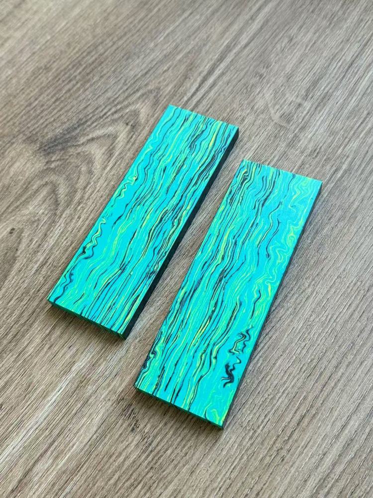 Damascus G10 Thin Line Pattern - Green/Yellow - G10 Knife Handle Material