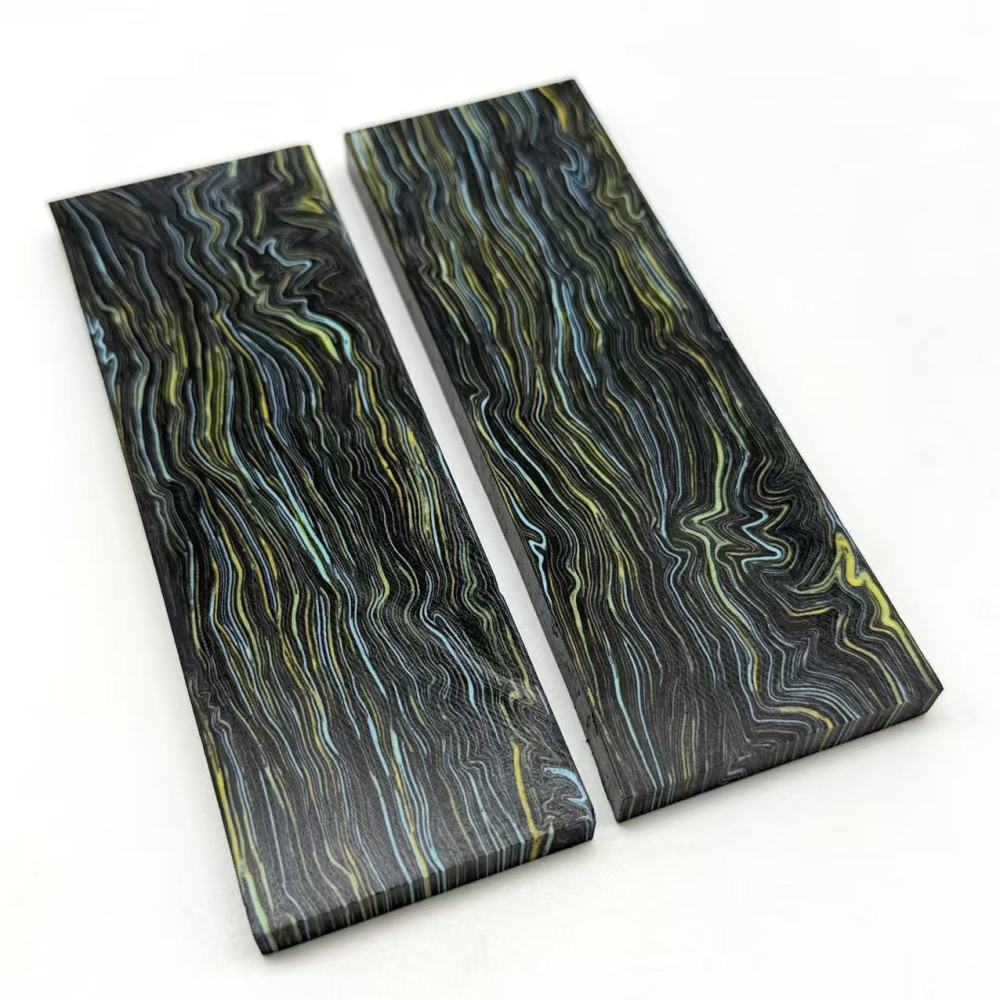 Damascus G10 Thin Line Pattern - Black/Yellow - G10 Knife Handle Material