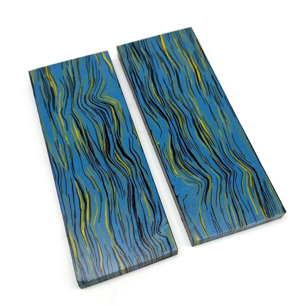 Damascus G10 Thin Line Pattern - Blue/yellow - G10 Knife Handle Material