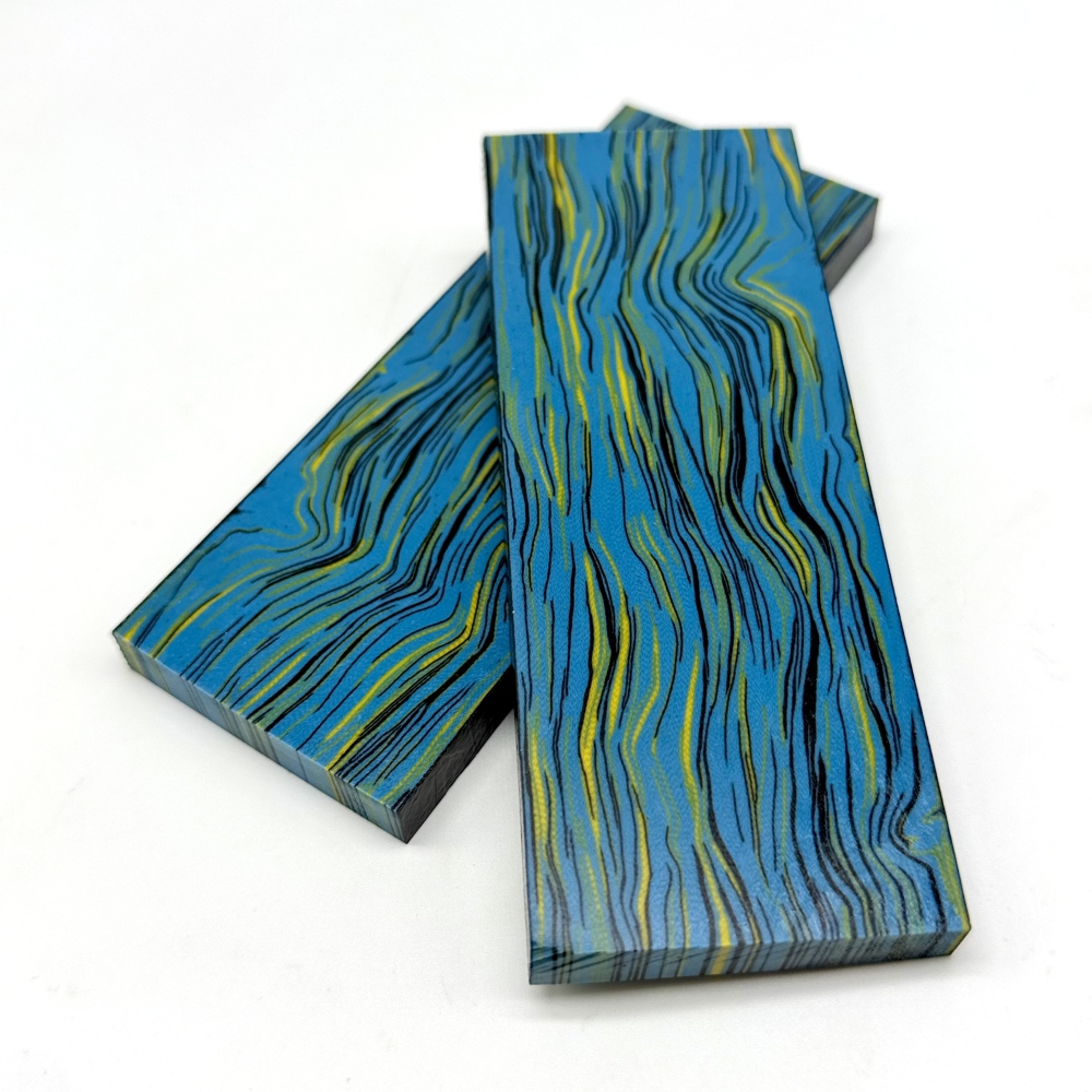 Damascus G10 Thin Line Pattern - Blue/yellow - G10 Knife Handle Material