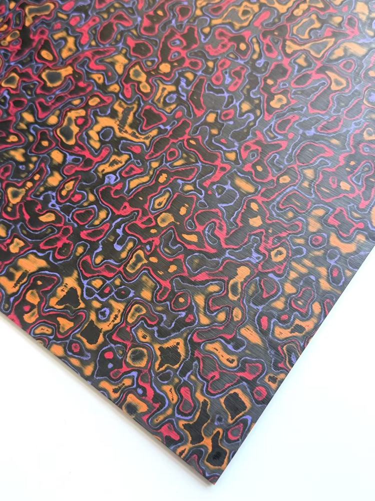 Colored Damascus Carbon Fiber - Orange/Purple/Red