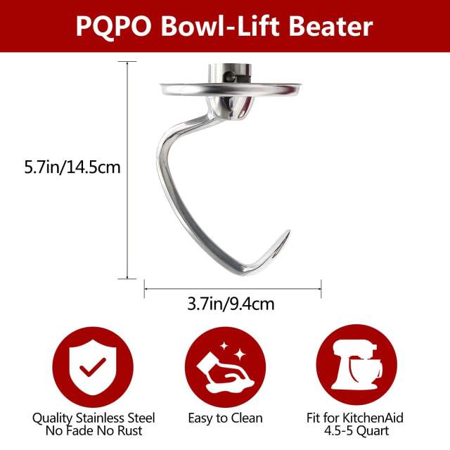 Stainless Steel Dough Hook Compatible with KitchenAid 4.5&5 Quart Tilt-Head Stand Mixer