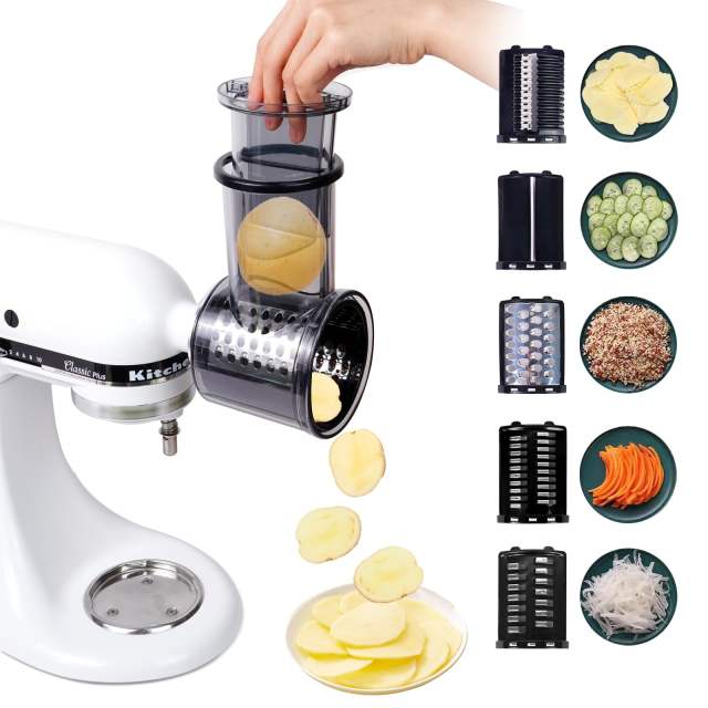 Slicer & Shredder Grater Attachment Compatible with KitchenAid Stand Mixer, 5 Blades Cheese Grater Attachment