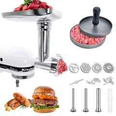 Metal Grinder Attachment Compatible with KitchenAid Stand Mixers, Meat Grinder Accessories Including Grinder Plates, Grinder Blades, Sausage Tubes, Burger Patty Presses.