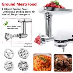 Metal Grinder Attachment Compatible with KitchenAid Stand Mixers, Meat Grinder Accessories Including Grinder Plates, Grinder Blades, Sausage Tubes, Burger Patty Presses.