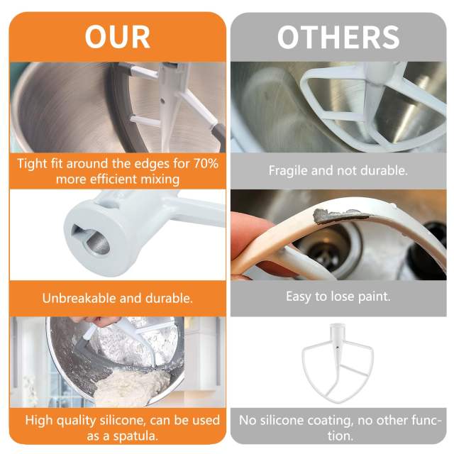 Flex Edge Beater for KitchenAid 6 Quart Bowl-Lift Stand Mixer with 2 Silicone Cookware, Flat Beater Paddle Compatible with Kitchenaid Mixer Accessories