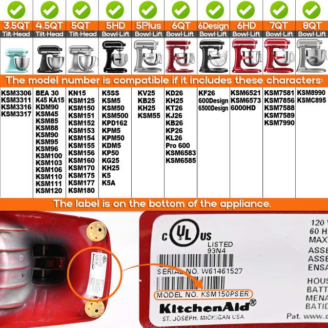 2pcsFixing Attachment Screw Compatible with KitchenAid Bowl-Lift/Tilt-Head Mixer Accessories