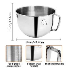Stainless Steel Mixer Bowl Compatible with 6 Quart Kitchenaid Bowl-Lift Stand Mixers