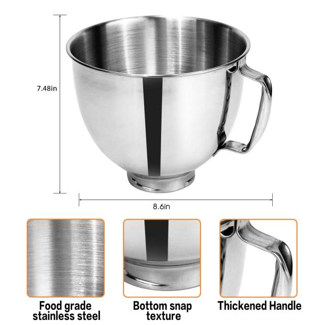 Stainless Steel Mixer Bowl Compatible with KitchenAid 4.5&5 Quart Stand Mixer