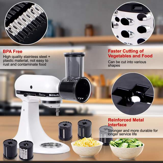 Slicer & Shredder Grater Attachment Compatible with KitchenAid Stand Mixer, 5 Blades Cheese Grater Attachment