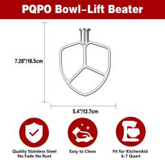 Stainless Steel Flat Beater Compatible with KitchenAid 6 Quart Bowl-Lift Stand Mixers