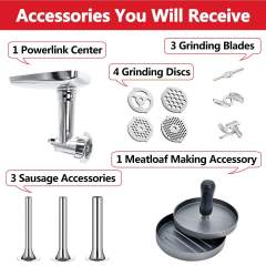 Metal Grinder Attachment Compatible with KitchenAid Stand Mixers, Meat Grinder Accessories Including Grinder Plates, Grinder Blades, Sausage Tubes, Burger Patty Presses.