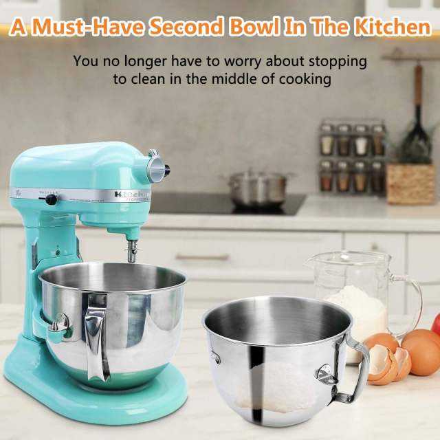 Stainless Steel Mixer Bowl Compatible with 7 Quart KitchenAid Bowl-Lift Stand Mixers