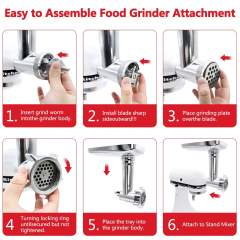 Metal Grinder Attachment Compatible with KitchenAid Stand Mixers, Meat Grinder Accessories Including Grinder Plates, Grinder Blades, Sausage Tubes, Burger Patty Presses.