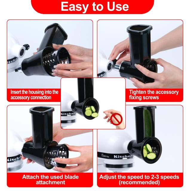 Slicer&Shredder Grater Attachment Compatible with KitchenAid Stand Mixer, 4 Blades, Cheese Grater Attachment