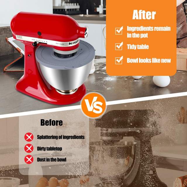 Silicone Mixers Bowl Cover Compatible with KitchenAid 4.5-5 Quart Tilt-Head Stand Mixers Bowl (Grey)