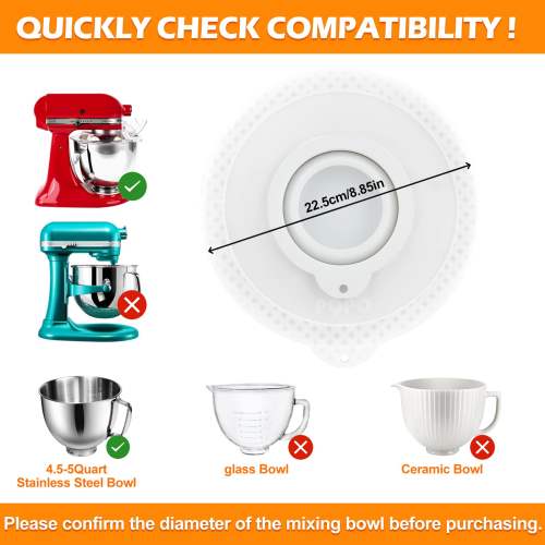 Silicone Mixers Bowl Cover Compatible with KitchenAid 4.5-5 Quart Tilt-Head Stand Mixers Bowl (Grey)