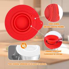 Silicone Mixers Bowl Cover Compatible with KitchenAid 4.5-5 Quart Tilt-Head Stand Mixers Bowl,with Collapsible Small Bowl(Red)