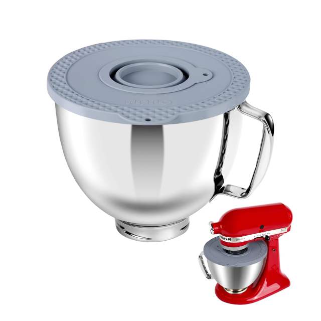 5 Quart Stainless Steel Mixer Bowl Set Compatible with KitchenAid 4.5-5 Quart Tilt-Head Stand Mixers,5 Quart mixing bowl replacement with Lid(Bowl＋Grey Cover）