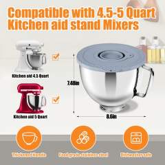 5 Quart Stainless Steel Mixer Bowl Set Compatible with KitchenAid 4.5-5 Quart Tilt-Head Stand Mixers,5 Quart mixing bowl replacement with Lid (Bowl＋White Cover）