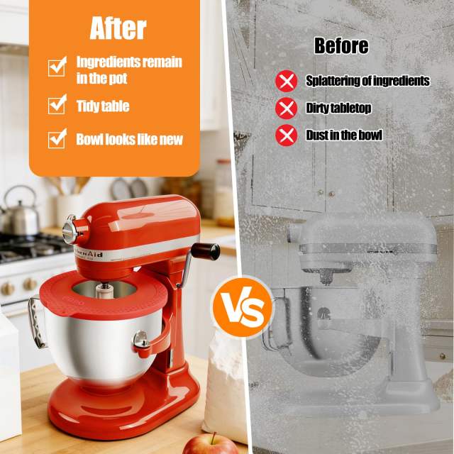 Silicone Mixer Bowl Cover Compatible with KitchenAid 6-7 Quart Bowl-Lift Stand Mixers, Mixing Bowl Lid Dustproof and Splash-Proof(Red)