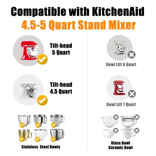 Silicone Liners Compatible with KitchenAid 4.5-5 Quart Tilt-Head mixer Bowl ,3 Liners with Lids