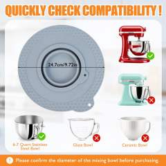 Silicone Mixer Bowl Cover Compatible with KitchenAid 6-7 Quart Bowl-Lift Stand Mixers, Mixing Bowl Lid Dustproof and Splash-Proof(Grey)