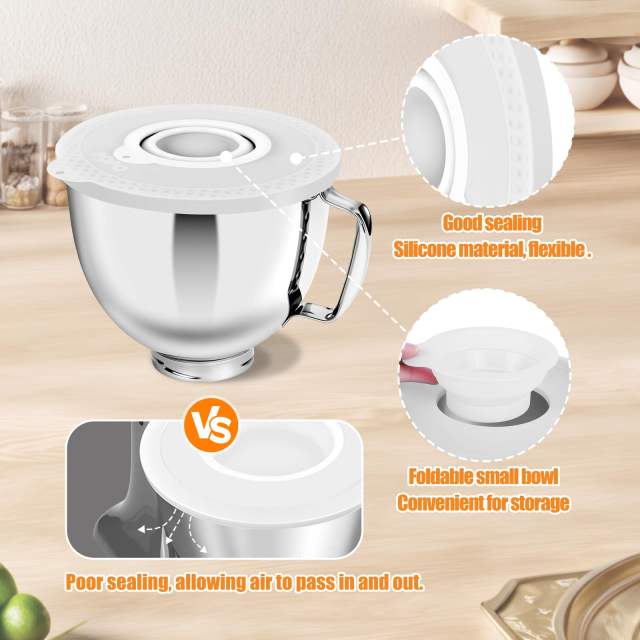 5 Quart Stainless Steel Mixer Bowl Set Compatible with KitchenAid 4.5-5 Quart Tilt-Head Stand Mixers,5 Quart mixing bowl replacement with Lid (Bowl＋White Cover）