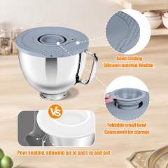 5 Quart Stainless Steel Mixer Bowl Set Compatible with KitchenAid 4.5-5 Quart Tilt-Head Stand Mixers,5 Quart mixing bowl replacement with Lid(Bowl＋Grey Cover）