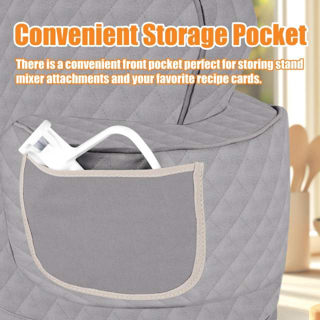 Stand Mixer Cover Compatible with KitchenAid 3.5-5 Quart Tilt-Head Mixer, Quilted Waterproof Appliance Dust Protector with Storage Pocket(Gery)