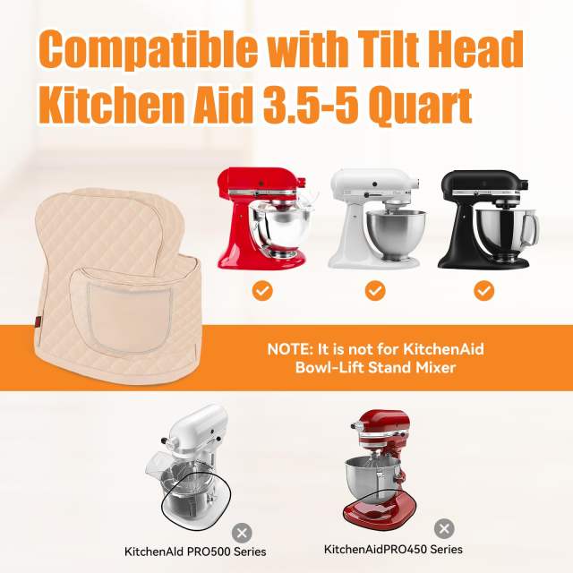 Stand Mixer Cover Compatible with KitchenAid 3.5-5 Quart Tilt-Head Mixer, Quilted Waterproof Appliance Dust Protector with Storage Pocket(Gery)