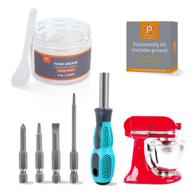 Grease Kit Compatible with KitchenAid Stand Mixer, 4 Oz Food Grade Grease & 4-in-1 Screwdriver Set with Spatula, Mixer Repair & Maintenance Kit, Reduces Gear Wear & Noise