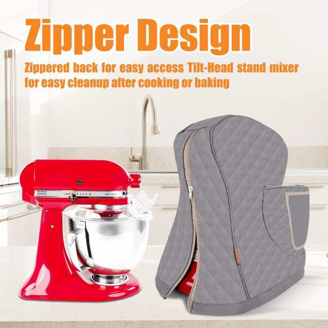 Stand Mixer Cover Compatible with KitchenAid 3.5-5 Quart Tilt-Head Mixer, Quilted Waterproof Appliance Dust Protector with Storage Pocket(Gery)