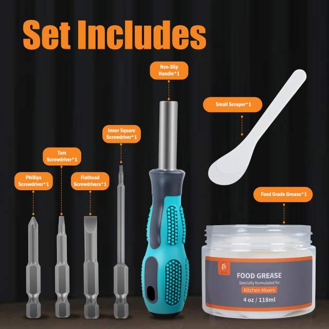 Grease Kit Compatible with KitchenAid Stand Mixer, 4 Oz Food Grade Grease & 4-in-1 Screwdriver Set with Spatula, Mixer Repair & Maintenance Kit, Reduces Gear Wear & Noise
