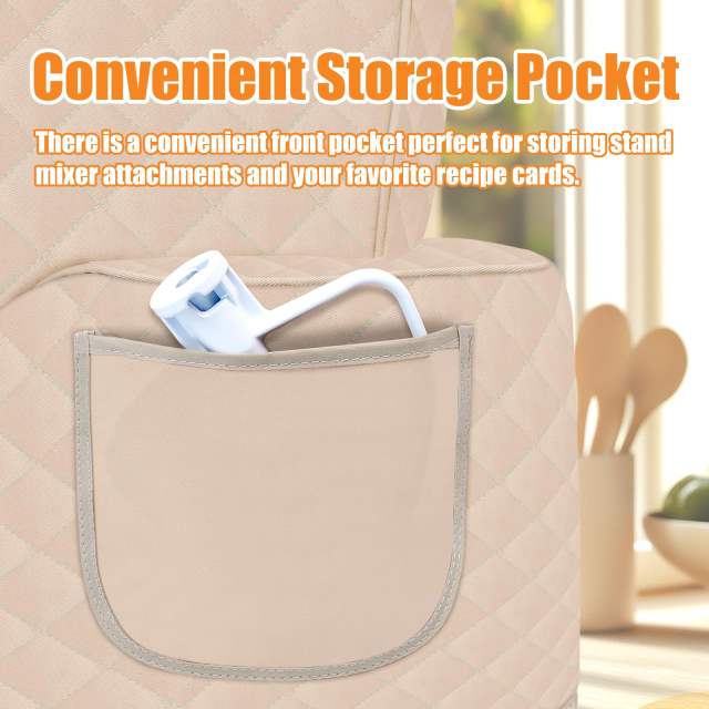 Stand Mixer Cover Compatible with KitchenAid 6/7/8 Quart Bowl-Lift Mixer, Quilted Waterproof Appliance Dust Protector with Storage Pocket(Khaki)