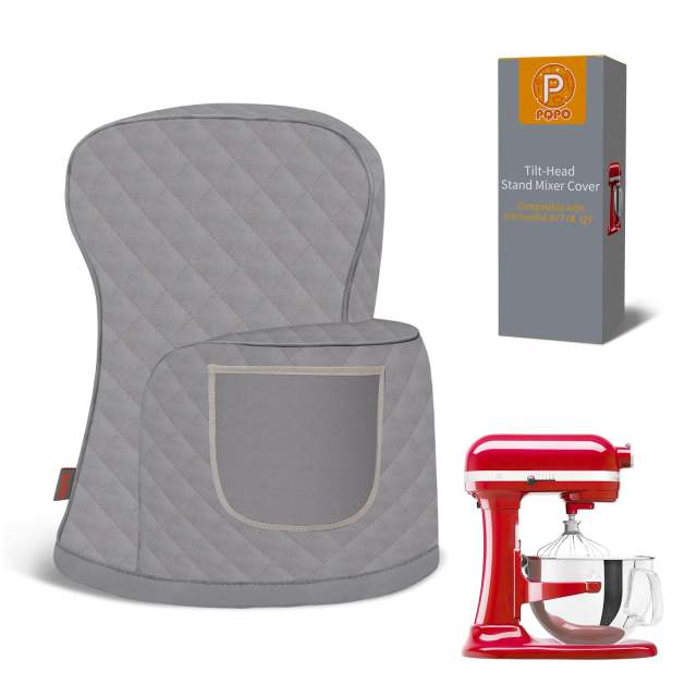 Stand Mixer Cover Compatible with KitchenAid 3.5-5 Quart Tilt-Head Mixer, Quilted Waterproof Appliance Dust Protector with Storage Pocket(Gery)