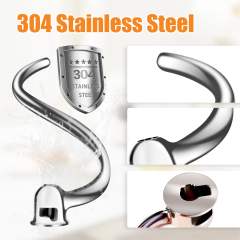 Stainless Steel Spiral Dough Hook Compatible with KitchenAid 4.5QT & 5QT Tilt-Head Stand Mixers, Versatile Spiral Design,Efficient Kneading, Dishwasher Safe