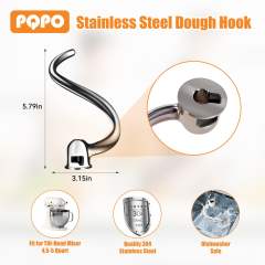 Stainless Steel Spiral Dough Hook Compatible with KitchenAid 4.5QT & 5QT Tilt-Head Stand Mixers, Versatile Spiral Design,Efficient Kneading, Dishwasher Safe